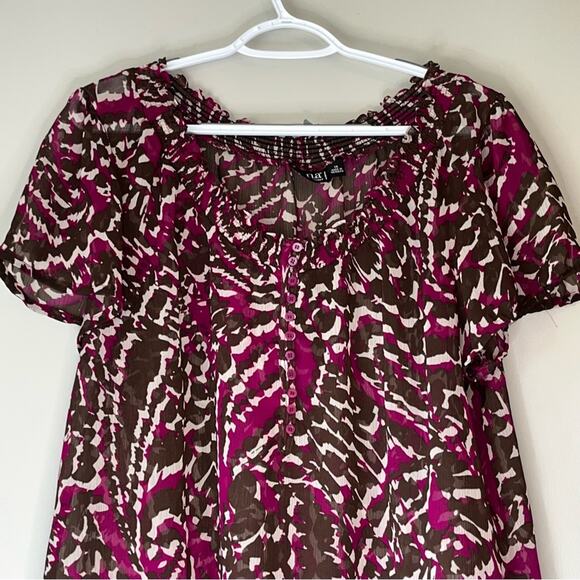 a.n.a. Purple and Brown Patterned Sheer Blouse Size 1X - Picture 6 of 9